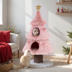 48.5 Inch Pink Christmas Tree Cat Tower with Two Condos and a Jute Post