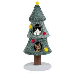 50 Inch Christmas Tree Cat Tower with Two Enclosed Condos and a Star Toy