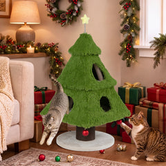 47.5 Inch Christmas Cat Tree with Three Tiers and a Two Door Lower Nest