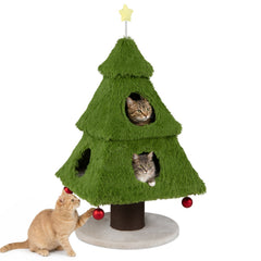 47.5 Inch Christmas Cat Tree with Three Tiers and a Two Door Lower Nest