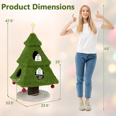 47.5 Inch Christmas Cat Tree with Three Tiers and a Two Door Lower Nest