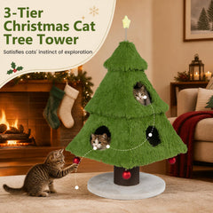 47.5 Inch Christmas Cat Tree with Three Tiers and a Two Door Lower Nest