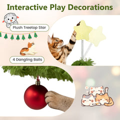 47.5 Inch Christmas Cat Tree with Three Tiers and a Two Door Lower Nest