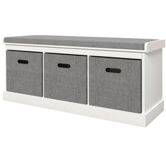 Shoe Storage Bench with Seat, Entryway Bench Seat with Cushion, 3 Fabric Drawers for Hallway, Dark Grey