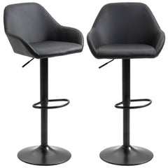 Adjustable Bar Stools Set of 2, Swivel Barstools with Footrest and Back, PU Leather and Steel Round Base, Black