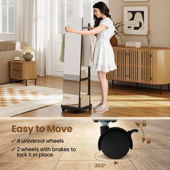 Coat Rack with Full Length Mirror Freestanding Coat Tree with 3 Hooks-Walnut