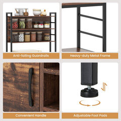 Coffee Bar Cabinet with S-Shaped Hooks and Wine Bottle Holders-Rustic Brown