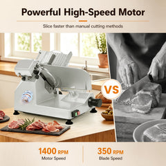 Commercial Meat Slicer with 10 inches Carbon Steel Blade and 0-0.47 inches Adjustable Thickness for Frozen Meat Cheese-Silver
