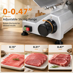 Commercial Meat Slicer with 10 inches Carbon Steel Blade and 0-0.47 inches Adjustable Thickness for Frozen Meat Cheese-Silver