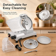 Commercial Meat Slicer with 10 inches Carbon Steel Blade and 0-0.47 inches Adjustable Thickness for Frozen Meat Cheese-Silver