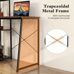 Computer Desk with Shelves and 3-Tier Storage Bookshelf-Brown