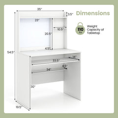 Compact Office Computer Desk with Hutch Magnetic Whiteboard-White