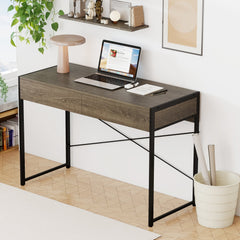 Computer Desk with 2 Drawers 44 Inch Home Office Desk with Metal Frame-Oak
