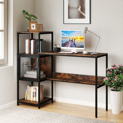 Computer Desk with Bookshelf Home Office Desk with Storage Cabinet and Shelves-Rustic Brown