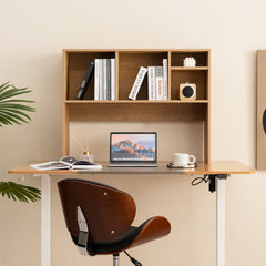Desktop Bookshelf Hutch 37 Inch with 4 Cubbies and Open Back Compartment, Natural