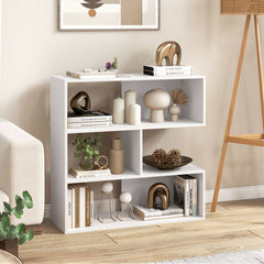 Concave Bookshelf with 3 Open Shelves & Anti-Toppling Device for Living Room-White