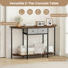 Console Table with 2 Drawers and Open Storage Shelf-Rustic Brown