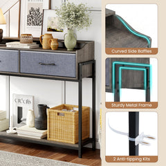 Console Table with Charging Station 110 cm Narrow Entryway Table with 2 Drawers and Shelves-Gray