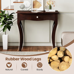 Console Table with Drawer and Solid Wood Frame-Espresso