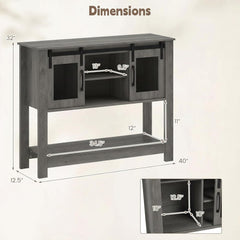 Console Table with Sliding Barn Doors and Storage Cabinets-Gray