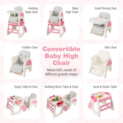 Convertible Baby High Chair with Double-layer Tray and Adjustable Backrest-Pink