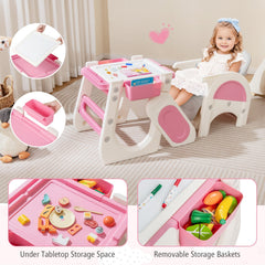 Convertible Baby High Chair with Double-layer Tray and Adjustable Backrest-Pink