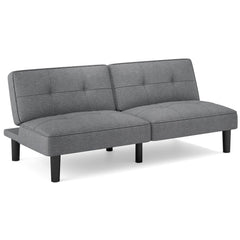 Convertible Futon Sofa Bed with 6 Position Backrest, 64 in Wide, Solid Wood Frame and Springs, Grey