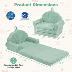 Convertible Kids Sofa 2-in-1 Fold out Toddler Couch Chair-Green