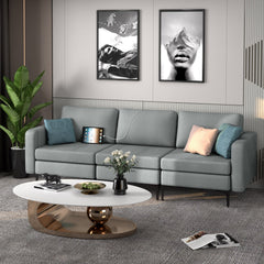 3 Seat Modular Sofa in Grey, 94.5 in Wide with Built In Outlet, 2 USB Ports and Hidden Storage Box
