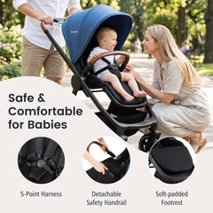 Convertible Travel Baby Stroller with Car Seat Adapters-Blue