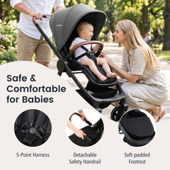 Convertible Travel Baby Stroller with Car Seat Adapters-Gray