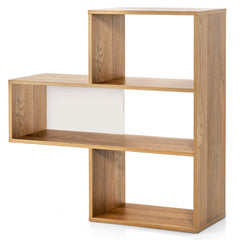 Convex 3 Shelf Bookcase in Natural Wood, 33 Inch Geometric Open Bookshelf and Organizer