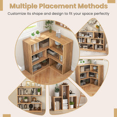 Convex 3 Shelf Bookcase in Natural Wood, 33 Inch Geometric Open Bookshelf and Organizer