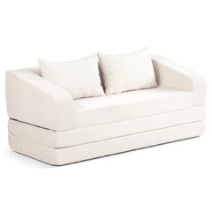 Corduroy Loveseat Sleeper Sofa in Cream, 61 in Wide, Folds Out to an 85 in Bed, Rated 705 lb