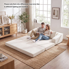 Corduroy Loveseat Sleeper Sofa in Cream, 61 in Wide, Folds Out to an 85 in Bed, Rated 705 lb