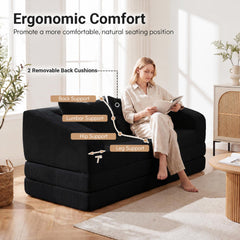 Black Corduroy Foam Sleeper Loveseat, 61 in Sofa that Opens to a 61 by 85 in Bed, No Mechanism