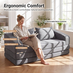 Grey Corduroy Sleeper Loveseat, 61 in Sofa Folding Out to a 61 by 85 in Foam Bed, 705 lb Rated