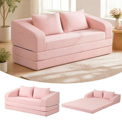 Pink Corduroy Sleeper Loveseat, 61 in Sofa that Unfolds to a 61 by 85 in Foam Bed, Washable Covers