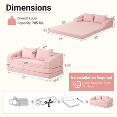 Pink Corduroy Sleeper Loveseat, 61 in Sofa that Unfolds to a 61 by 85 in Foam Bed, Washable Covers