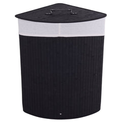 Corner Bamboo Hamper Laundry Basket with Lid and Removable Liner-Black
