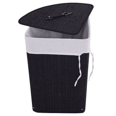 Corner Bamboo Hamper Laundry Basket with Lid and Removable Liner-Black