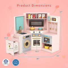 Corner Kitchen Toys with Lights and Sounds with Pull-out Trash Can and Stoves-Pink