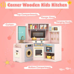 Corner Kitchen Toys with Lights and Sounds with Pull-out Trash Can and Stoves-Pink