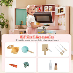 Corner Kitchen Toys with Lights and Sounds with Pull-out Trash Can and Stoves-Pink