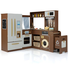 Corner Play Kitchen with Lights and Sounds for Ages 3+-Brown