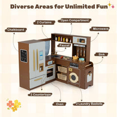 Corner Play Kitchen with Lights and Sounds for Ages 3+-Brown