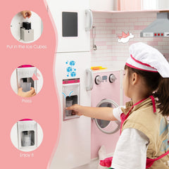 Pink Corner Play Kitchen with Ice Maker, Range Hood, Washer and Chef Accessories