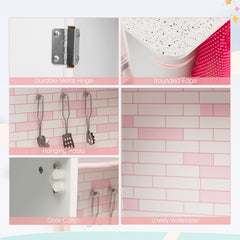 Pink Corner Play Kitchen with Ice Maker, Range Hood, Washer and Chef Accessories