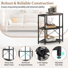 Corner Printer Stand with Power Outlet 3-Tier Storage Rack with Adjustable Shelf-Black