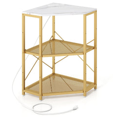 Corner Printer Stand with Power Outlet 3-Tier Storage Rack with Adjustable Shelf-White